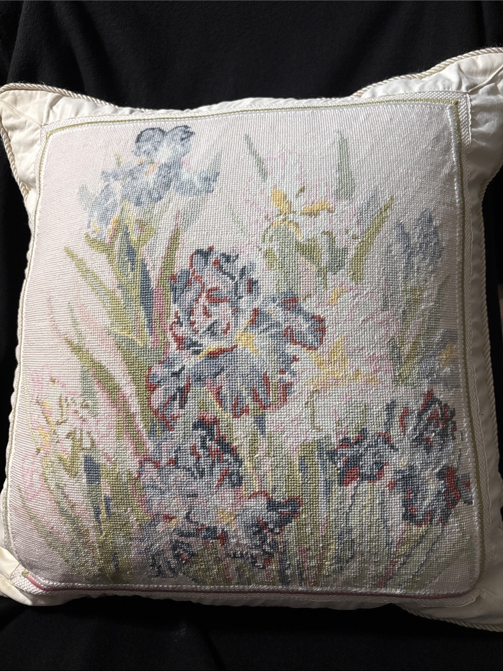 Vintage needlepoint pillow floral design 18x18 inch